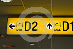Departure gate sign in the airport