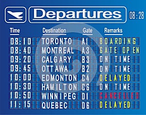 Departures cities of Canada