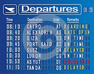 Departures cities of Egypt