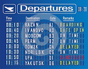 Departures cities of Moscow