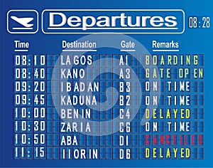 Departures cities of Nigeria