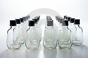 Dependence portrayed Group of nose drop jars on a white