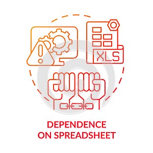 Dependence on spreadsheet red gradient concept icon