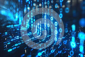 Depicting a blue binary code falling on a dark background, depicting a data flow concept. abstract digital technology wallpap