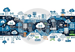 Depicting a complex network of interconnected cloud computing and data