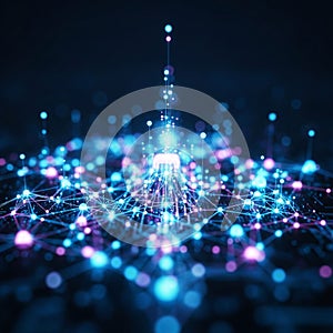 Depicting a complex network of interconnected nodes, illuminated in