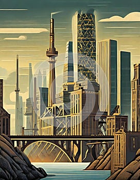 Depicting the Urban Horizon: Industrial Skyline Illustration