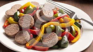 A Depiction Of An Exquisitely Detailed Plate Of Sausage And Peppers AI Generative