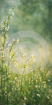 Depiction of springtime nature embodying minimalism. First buds weaving through a tapestry of lush foliage