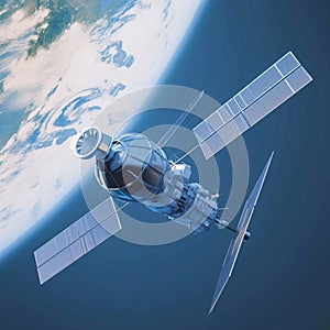 depicts space orbital satellite in aerospace concept Futuristic 3D rendering