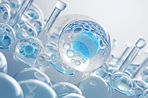 depicts transparent cell with biotechnology and cosmetics 3D rendering