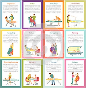 Depilation and Tanning Cosmetician Posters Vector