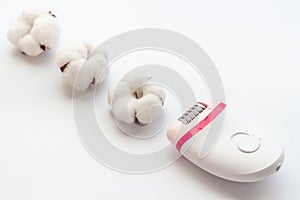 Depilatory - white epilator for hair removal. Close up