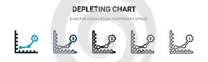 Depleting chart icon in filled, thin line, outline and stroke style. Vector illustration of two colored and black depleting chart