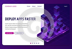 Deploy apps faster isometric landing page banner