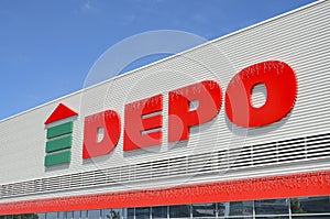 Depo construction store logo on a building