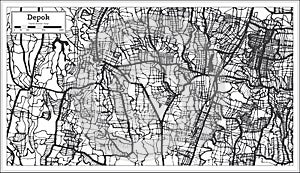 Depok Indonesia City Map in Black and White Color. Outline Map