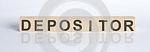 DEPOSITOR word written on cube shape wooden blocks on white background photo