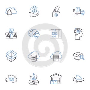 Depository line icons collection. Vault, Storage, Safekeeping, Holding, Preservation, Custody, Security vector and