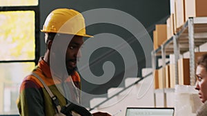 Depot workers packing products in boxes