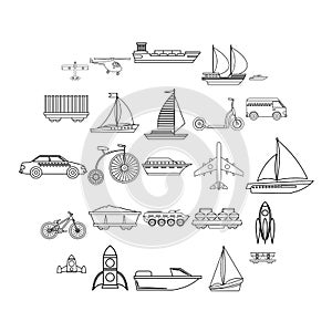 Deprecated transport icons set, outline style