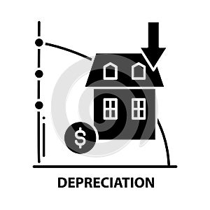 depreciation icon, black vector sign with editable strokes, concept illustration