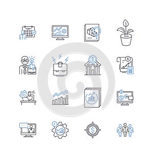 Depreciation line icons collection. Obsolescence, Deterioration, Decline, Wear, Erosion, Dwindle, Decay vector and