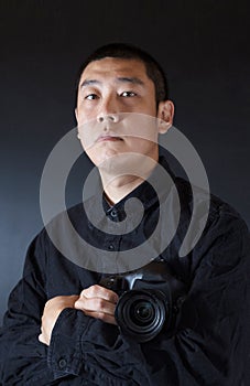 Depress asian photographer