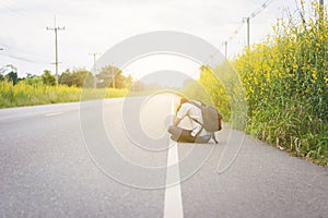 Depress and hopeless , Travel hitchhiker man with backpack