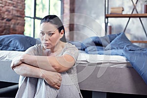 Depressed attractive woman having sleep disorder photo