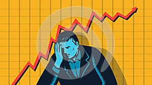 Depressed Businessman with Upward Sales Graph WPA Retro