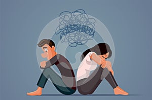 Depressed Couple Having Communication Problems Vector Cartoon Illustration