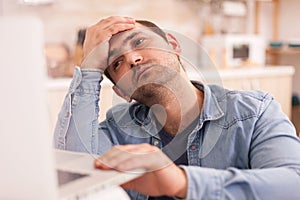 Depressed disabled man in wheelchair