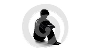 Depressed female silhouette sitting floor, hopelessness problem, frustration