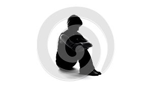 Depressed female silhouette sitting floor, hopelessness problem, frustration photo