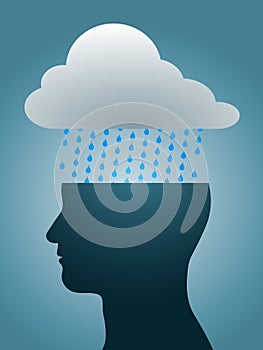 Depressed head silhouette with dark rain cloud