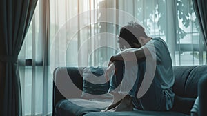 The man sitting alone. AI generated photo