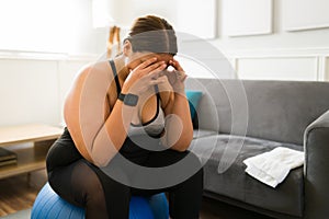 Depressed obese woman feeling depressed