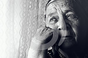 Depressed sad old woman