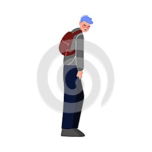 Depressed Teen Boy with Backpack, Teenage Puberty Problems Concept Vector Illustration