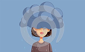 Depressed Unhappy Woman Feeling Under the Weather Vector Illustration