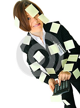 Depressed Woman Accountant Holding Calculator