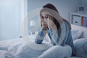 Depressed woman awake in the night