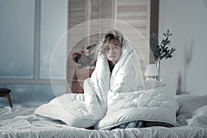 Depressed woman feeling unmotivated in the morning