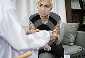 Depressed woman having a counseling session