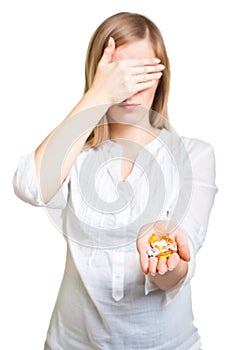 Depressed woman with pharmaceutical