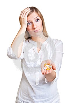 Depressed woman with pharmaceutical