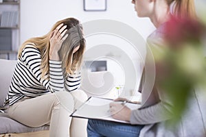 Depressed woman with psychological problem