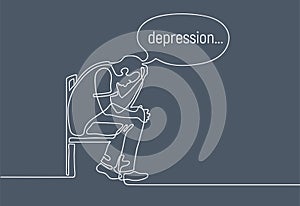 Depressed young man sitting on chair. Line art