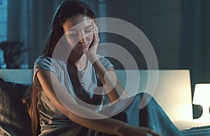 Depressed young woman suffering from insomnia